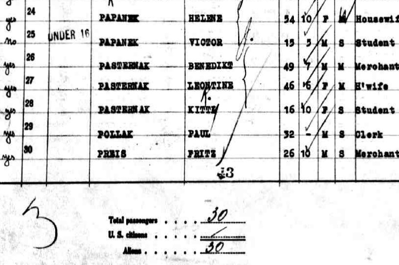 Fritz Preis ship manifest closeup